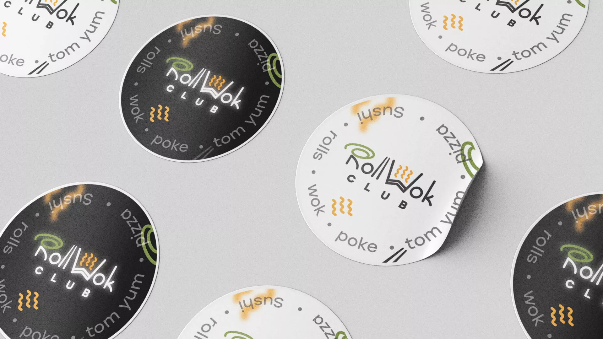 Разработка наклеек для суши-бара «Roll Wok Club» в Вольске
